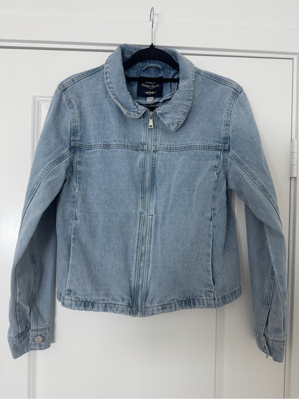 Ashley Vintage Charm Light Blue Denim Zip-Front Jacket